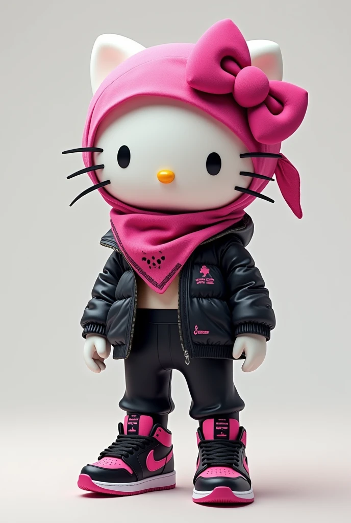 Hello Kitty with a pink Gangster headscarf and black gym clothes