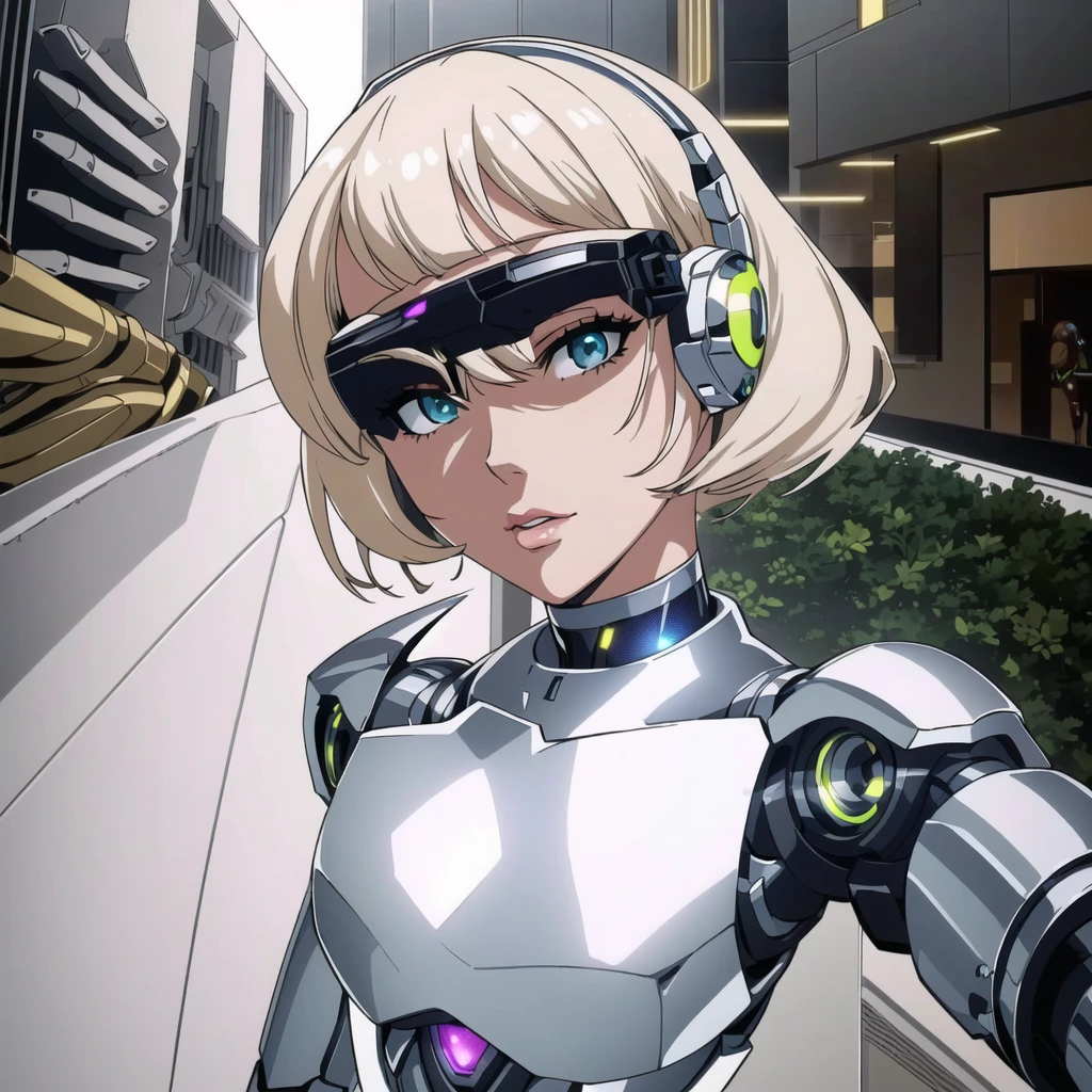 blonde haired woman in silver outfit taking selfie with headphones, cyborg - girl with silver hair, cyborg - girl, cyborg girl, cute cyborg girl, perfect anime cyborg woman, barbie cyborg, robot girl, beautiful white cyborg girl, anime cyborg, Perfect android girl, cyborg woman, a biopunk cyborg teenager, linda cyborg girl, cyber universe style, young cyborg