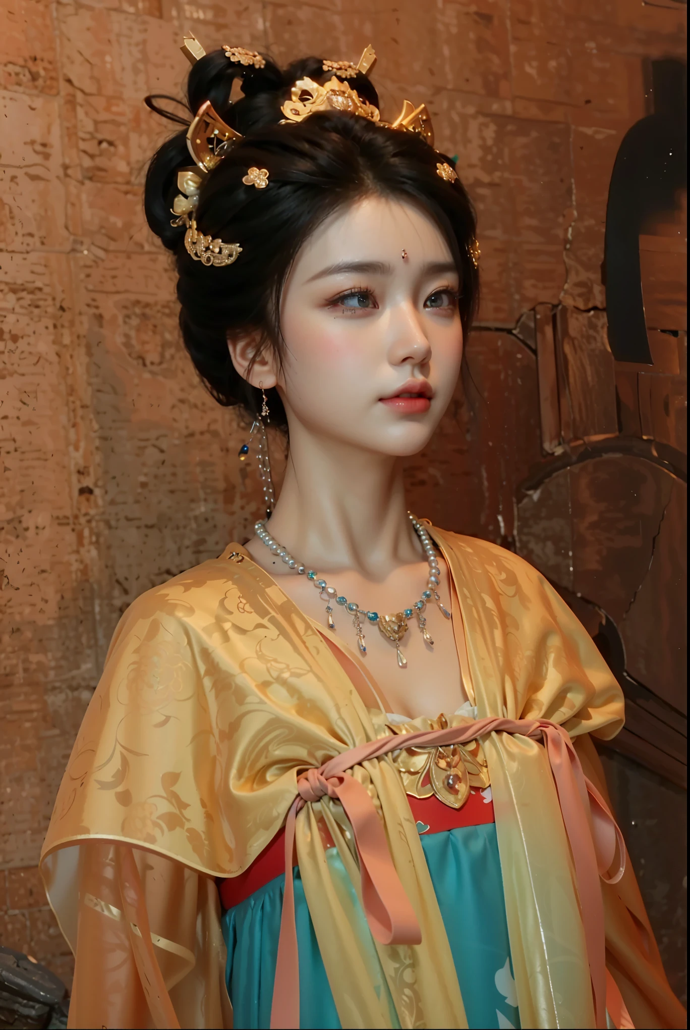 Game Art,Best image quality,Maximum resolution,8K,(A bust photo),(portrait),(Head close-up),(Rule of Thirds),Unreal Engine 5 rendering works,20 year old girl,((Queen)),The eyes are very detailed,(Large Breasts),Elegance and nobility,Movie Light,Ray Tracing,Game CG,((3D Unreal Engine)),OC rendering reflection mode,4K,Ultra-clear,Translucent lace,Fair and plump figure,Pretty Face,Glossy Gel Coat,身着华贵礼服的Queen,Necklace jewelry,Dark blue pupils(Like the eyes of the starry sky),Princess wearing Chinese Hanfu