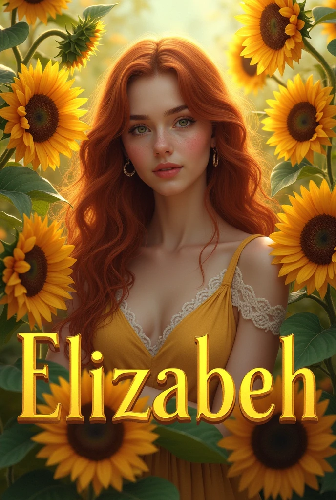 A name that says Elizabeth with sunflowers 