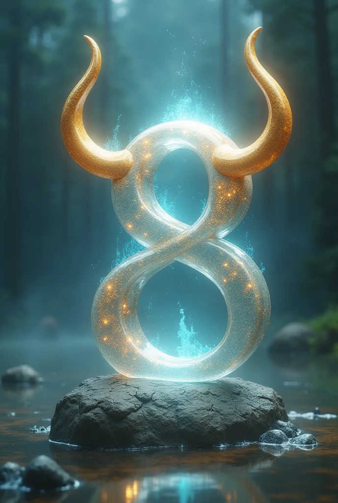 the number eight, with cow horns, golden