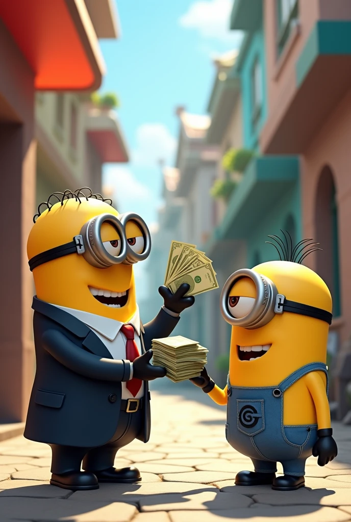 Millionaire Minion gives money to a minion