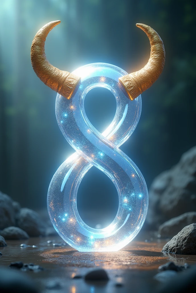 the number eight, with cow horns, golden