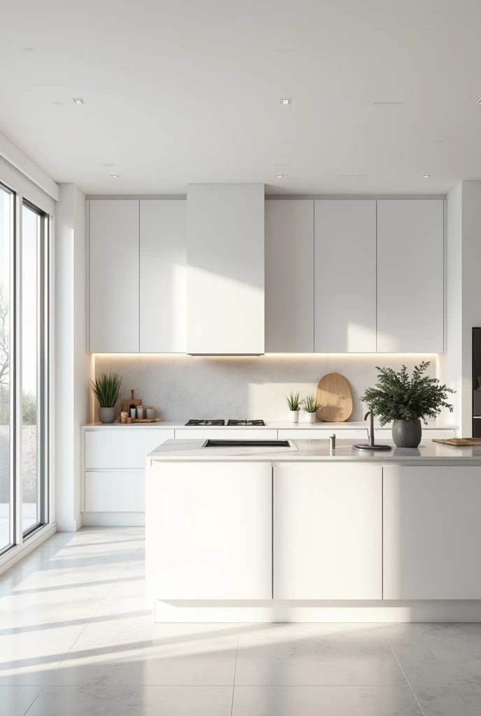 generate a clean white kitchen image
