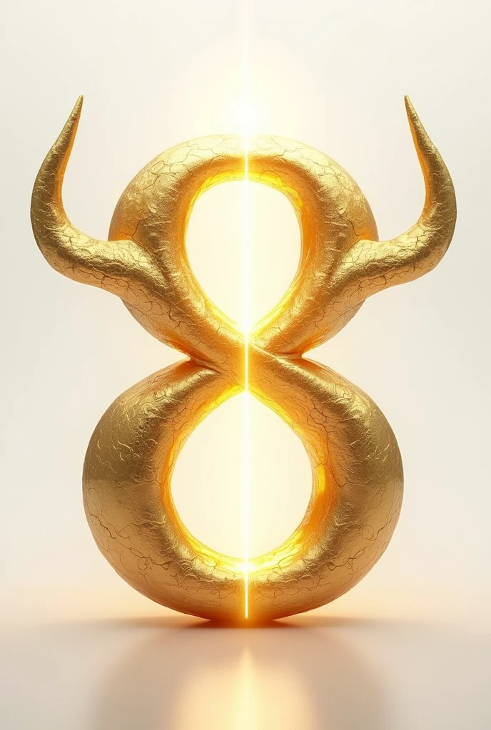 the number eight, golden, with cow horns, white background