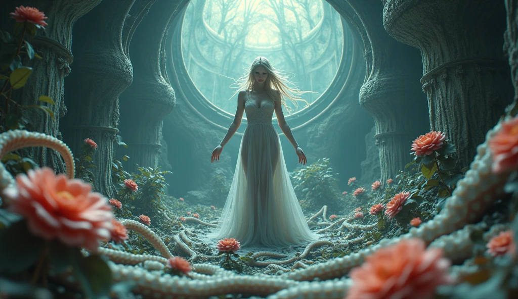 (masterpiece), (great), (Extremely fine), Wallpaper, viewer, Giger, flores, Baroque, octopus, Goddess, ULTRA DEFINED, ultra realistic, 3D model, transparent, Lovecraft