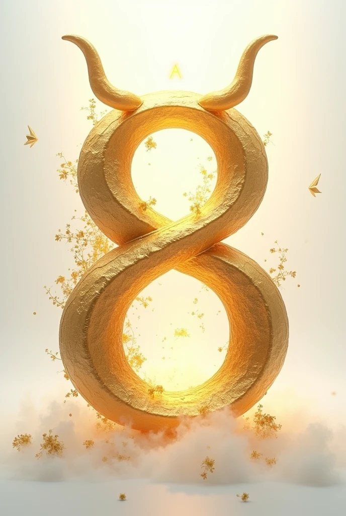 the number eight, golden, with cow horns, white background