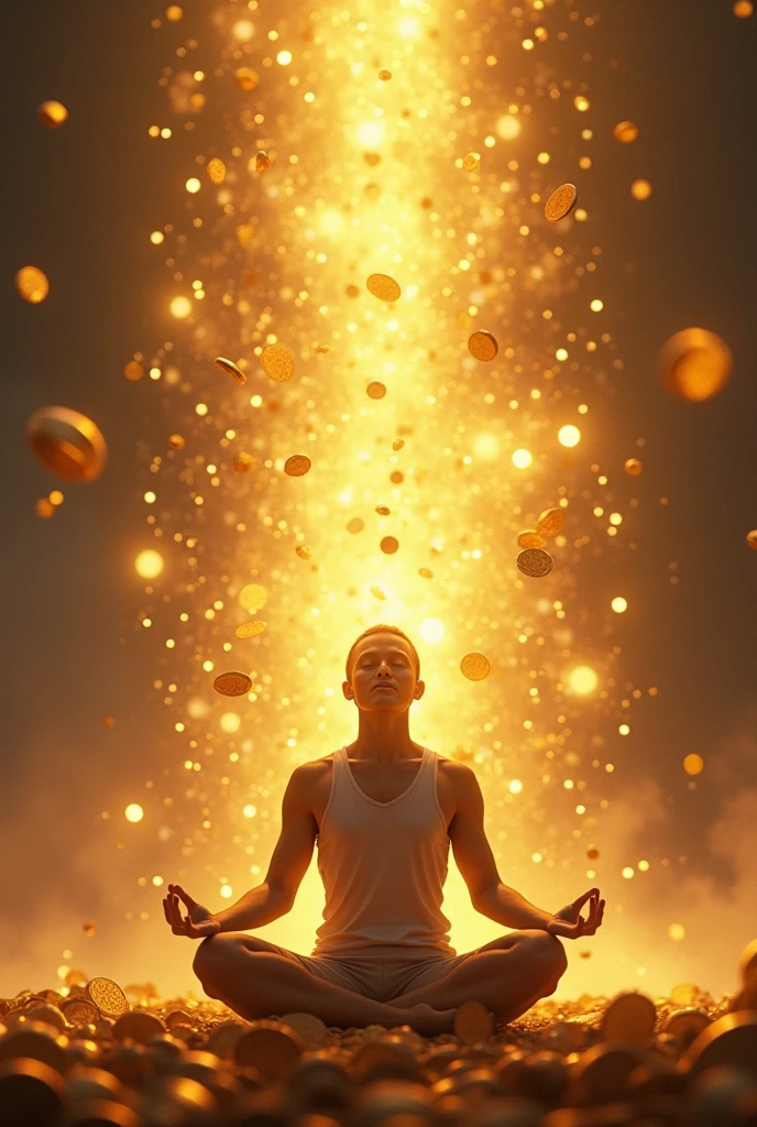 Here's the text-to-image prompt based on the provided data:
"A visually captivating scene where a person is meditating in a serene environment, surrounded by floating, glowing symbols of wealth such as coins, jewels, and currency. The background features a soft blend of cosmic energy waves, symbolizing binaural beats. The setting should evoke a sense of peace and focus, with a golden light enveloping the person, symbolizing the 'unlimited wealth' they are attracting. The text 'Raih Kekayaan Tanpa Batas dengan Program Binaural Mantra Uang: Rahasia Ilmiah Menuju Kelimpahan!' should be elegantly integrated into the scene, with a font that complements the mystical and prosperous theme."