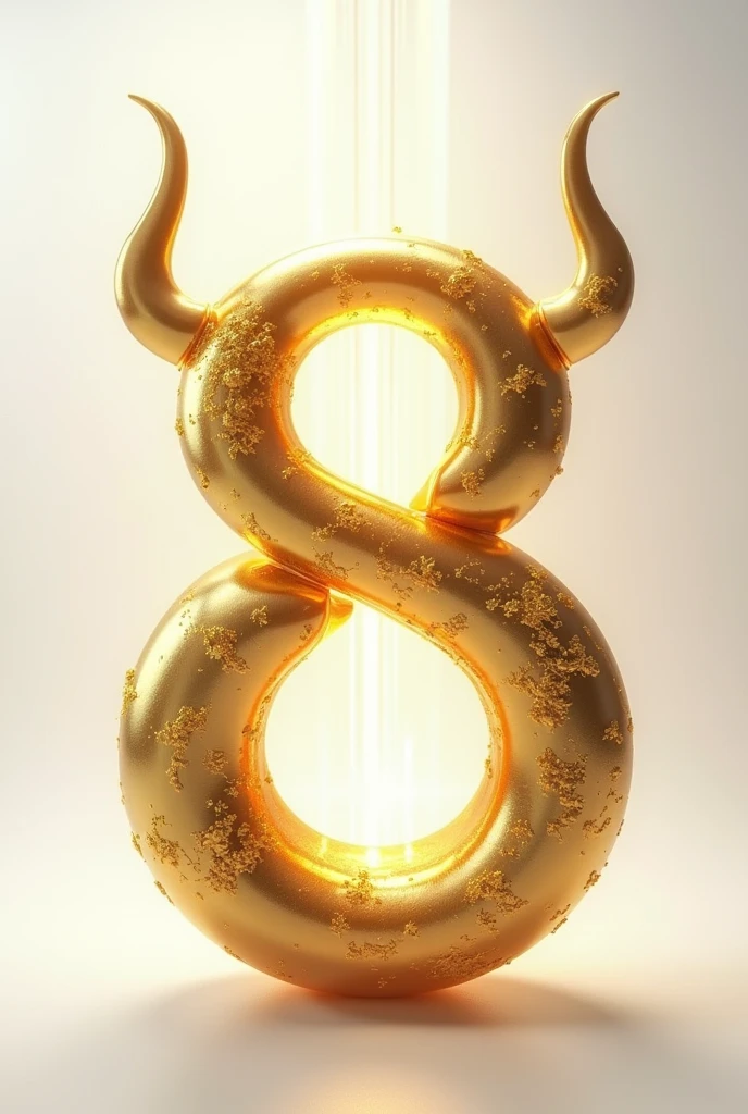 the number eight, golden, with cow horns, white background