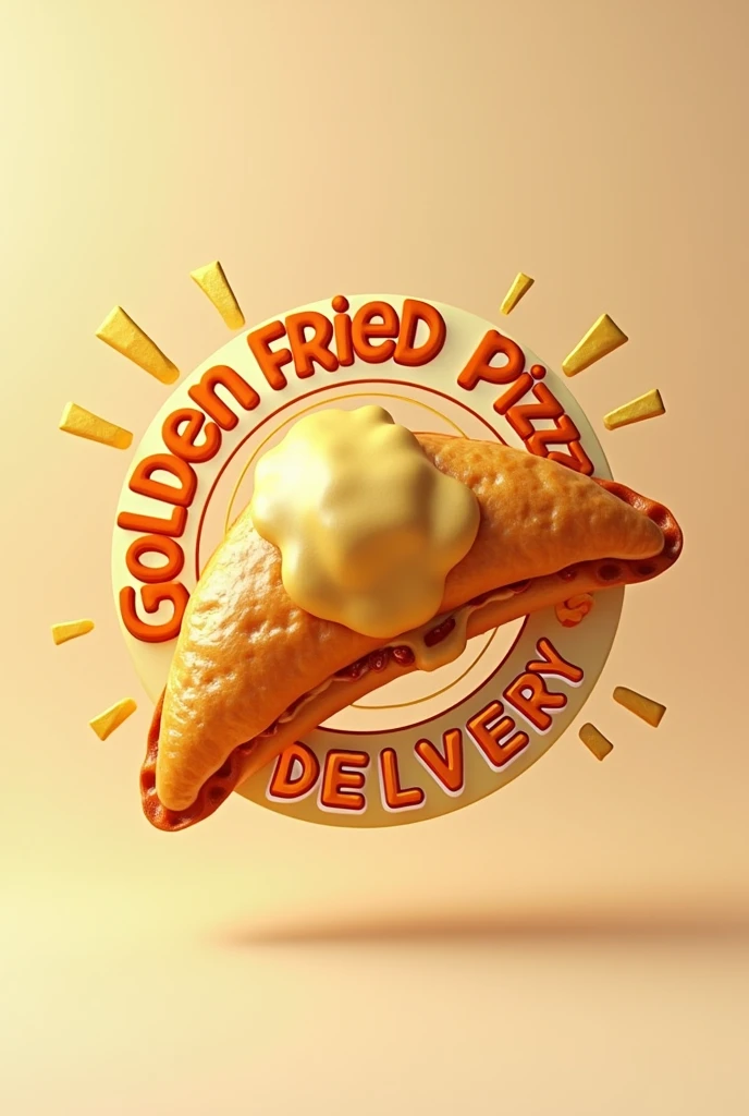 crie um logo em 3d para um restaurante que o nome é "Golden Pizza Frita Delivery" e que o simbolo é um calzone