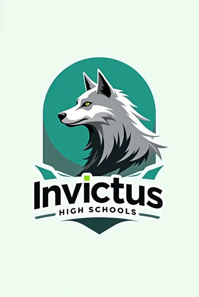 Create a promotional logo for a high school called Invictus with the colors aqua green, gray, black and white more modern white, contemporary and youthful than the one you showed me, that it is different with a wolf 