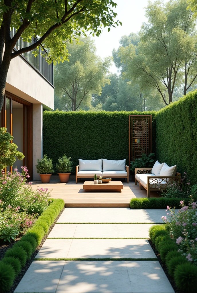 generate an image of a clean garden patio