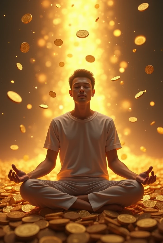 Here's the text-to-image prompt based on the provided data:
"A visually captivating scene where a person is meditating in a serene environment, surrounded by floating, glowing symbols of wealth such as coins, jewels, and currency. The background features a soft blend of cosmic energy waves, symbolizing binaural beats. The setting should evoke a sense of peace and focus, with a golden light enveloping the person, symbolizing the 'unlimited wealth' they are attracting. The text 'Raih Kekayaan Tanpa Batas dengan Program Binaural Mantra Uang: Rahasia Ilmiah Menuju Kelimpahan!' should be elegantly integrated into the scene, with a font that complements the mystical and prosperous theme." realistic