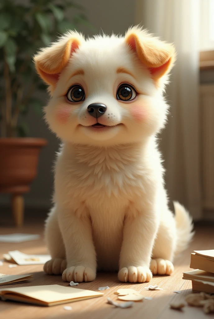 a puppy fused with a baby who ate paper using a cap