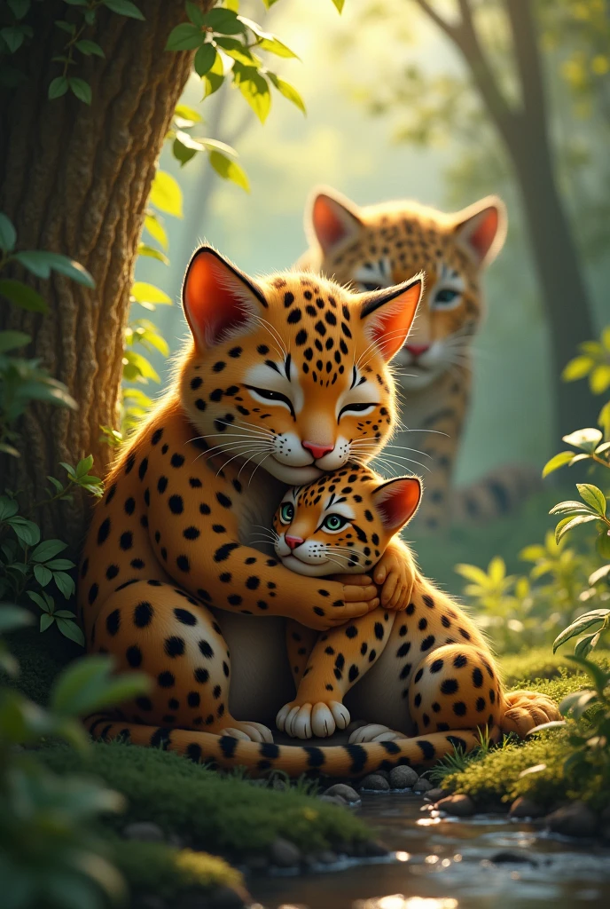 Cat caring for a baby jaguar and they find her mother jaguar
