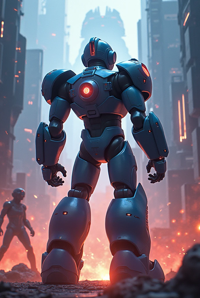 Hero with Megaman armor attacking enemy 

