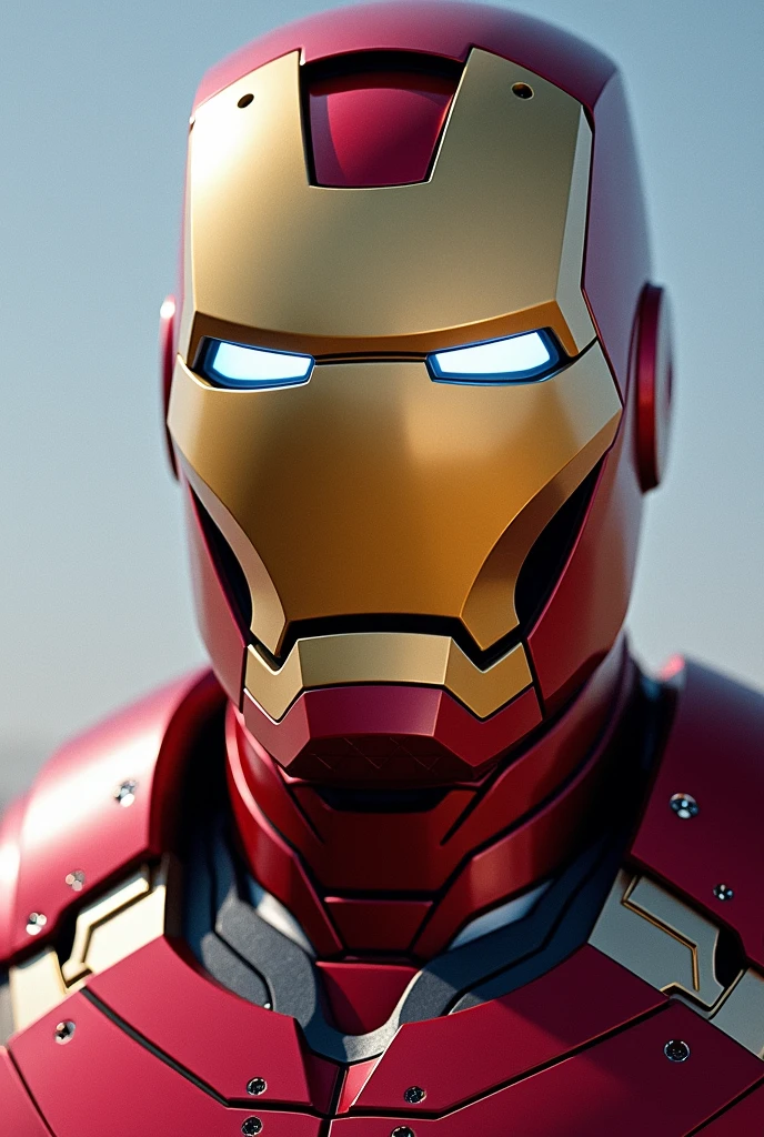 Ironman front, only from the chest up looking straight ahead, clearer image without shadow on the face, so that your head can be seen a little more, Move the photo a little further away, not so close.