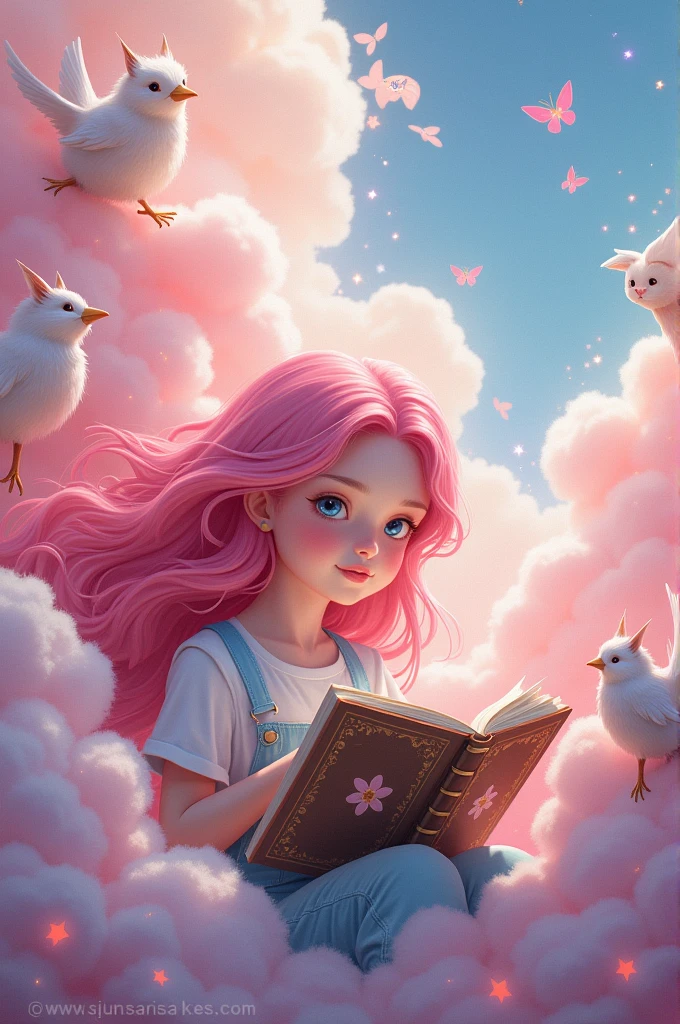 Pink hair diary with animals and pastel nebula