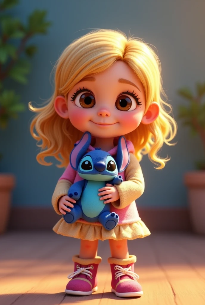 Movie Listings.
Movie called "emma"
Pixar style Character: girl, blonde brown eyes ,he would be. Dressed as Stitch and with a crocheted Stitch stuffed animal