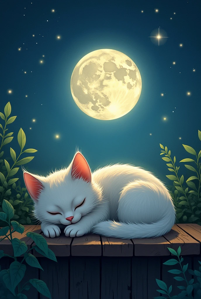 a cat sleeping under the moon