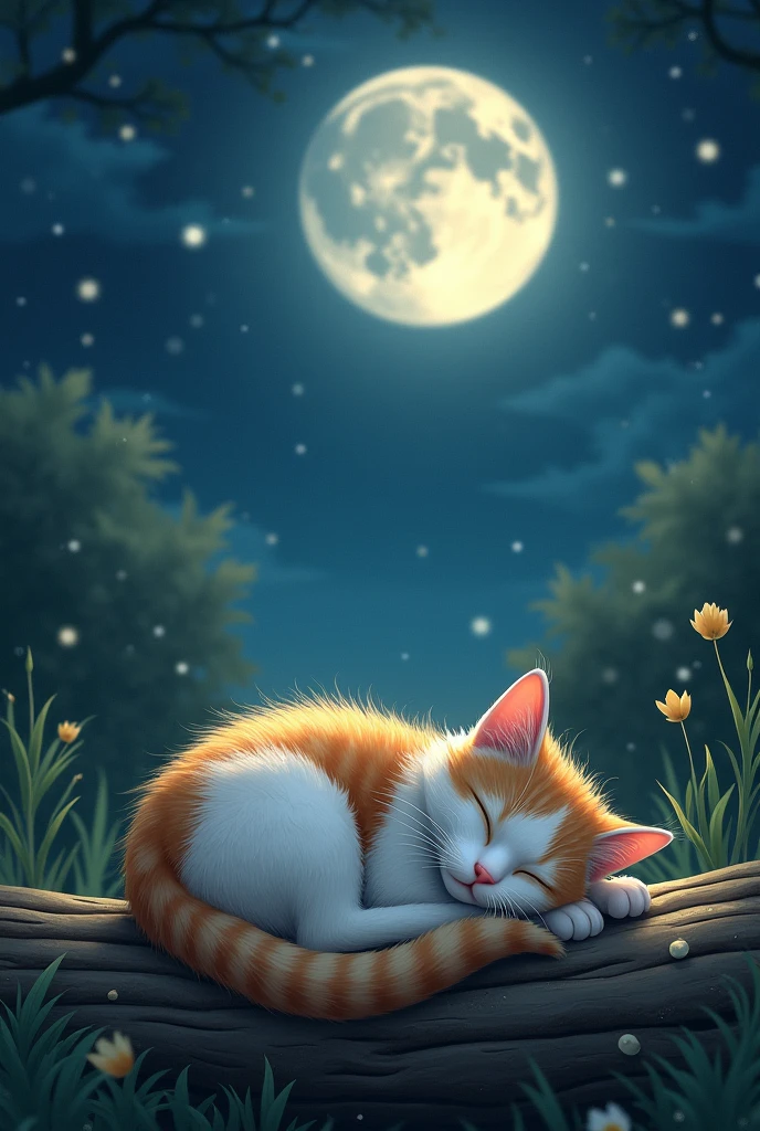 a cat sleeping under the moon