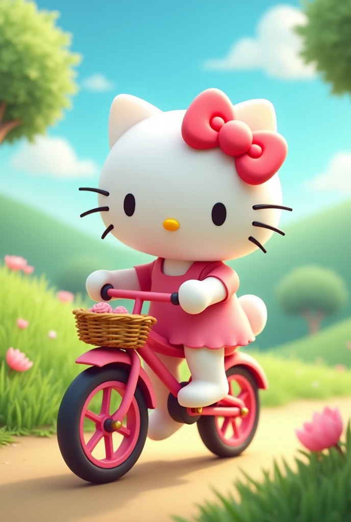 Hello Kitty riding a bike