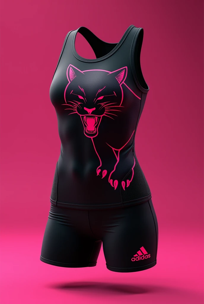 Volleyball uniform in dark pink and black colors with minimalist panther design 