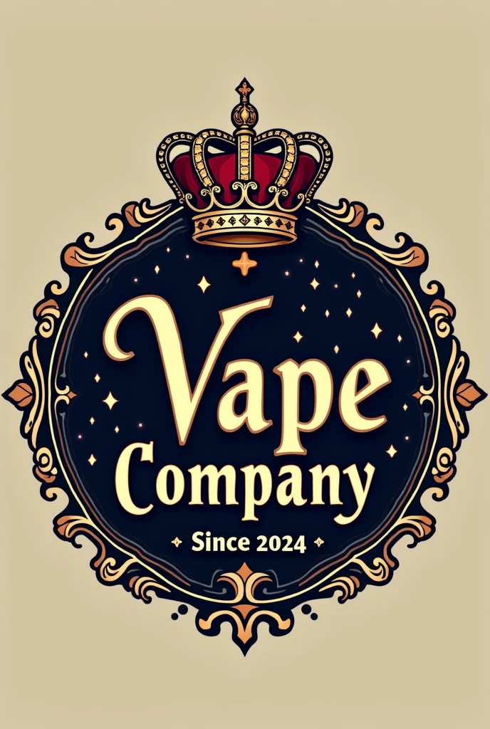Create me a logo with fancy letters of a vaper shop called Vape Company That has a Crown and says since 2024