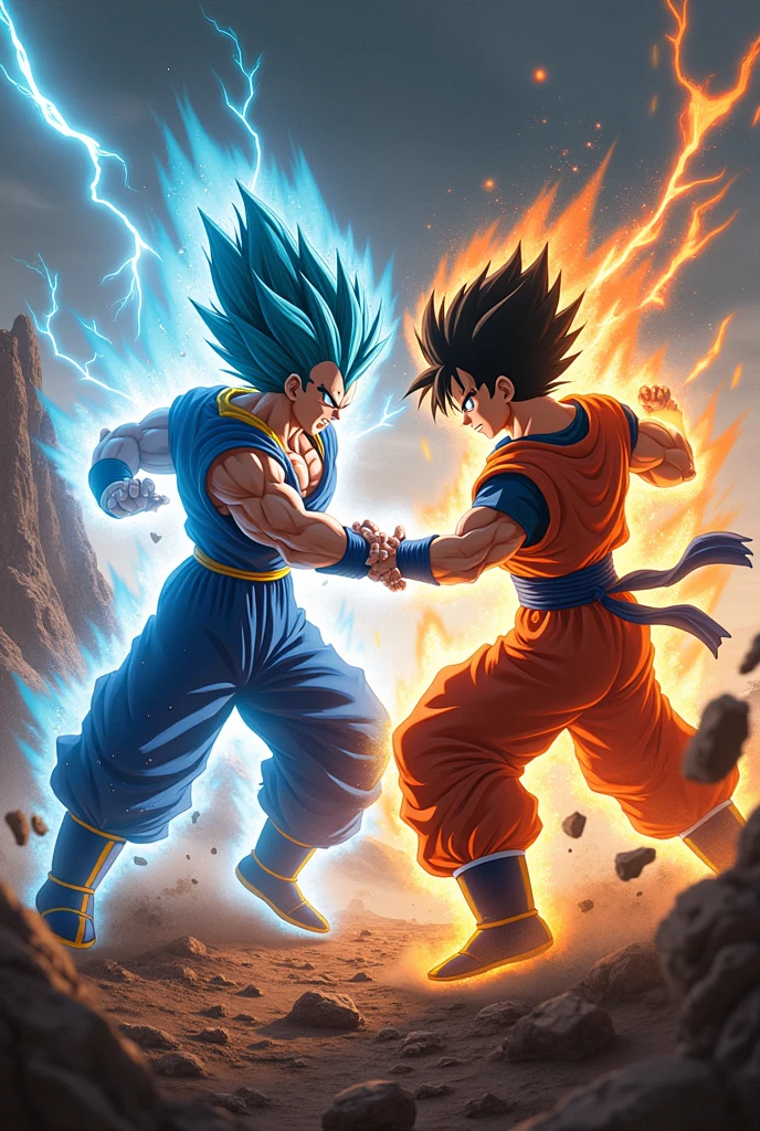 Goku and Vegeta fighting