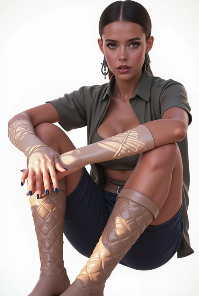 Beautiful girl with thigh high boots, bikini, and long gloves