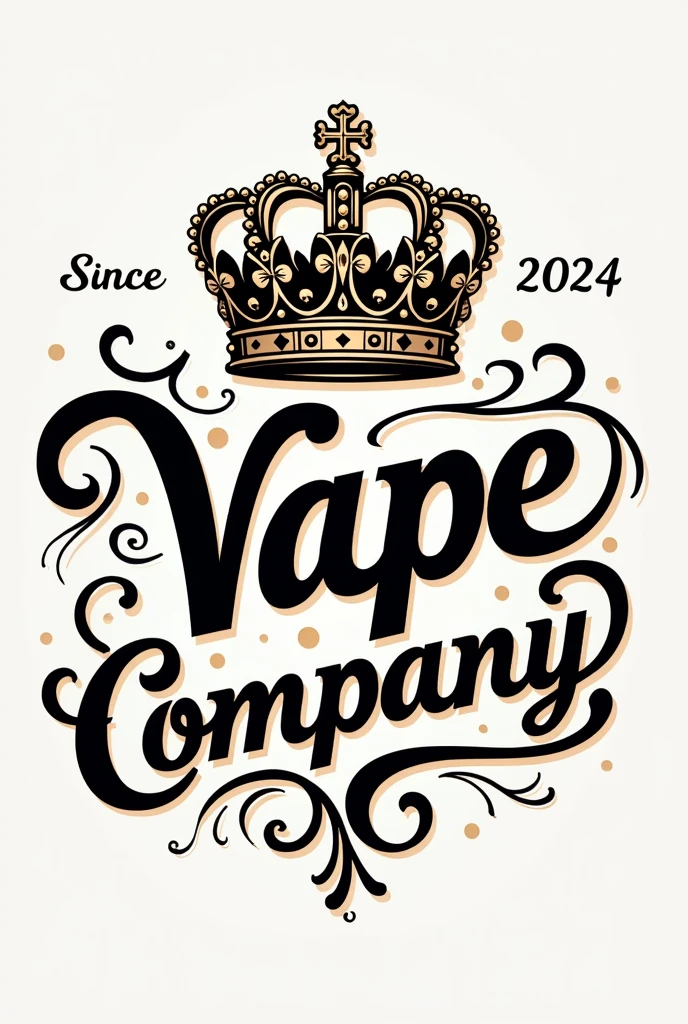 Create me a logo with fancy letters of a vaper shop called Vape Company That has a Crown and says since 2024