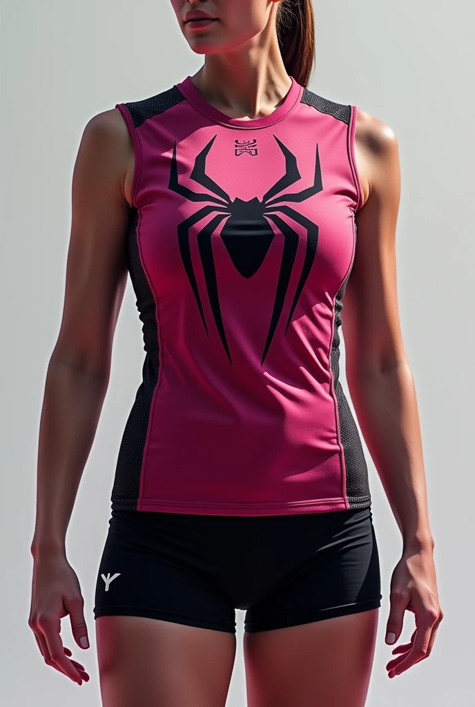 Volleyball uniform in dark pink and black with spider design