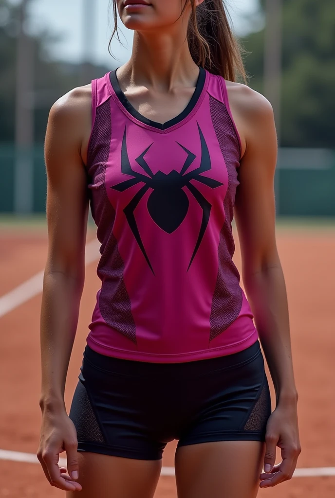 Volleyball uniform in dark pink and black with spider design