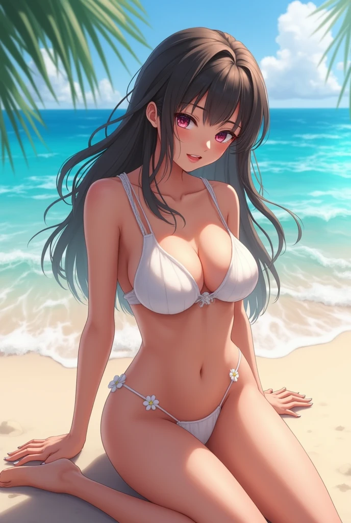 Anime babe doggy style on the beach ((best quality))