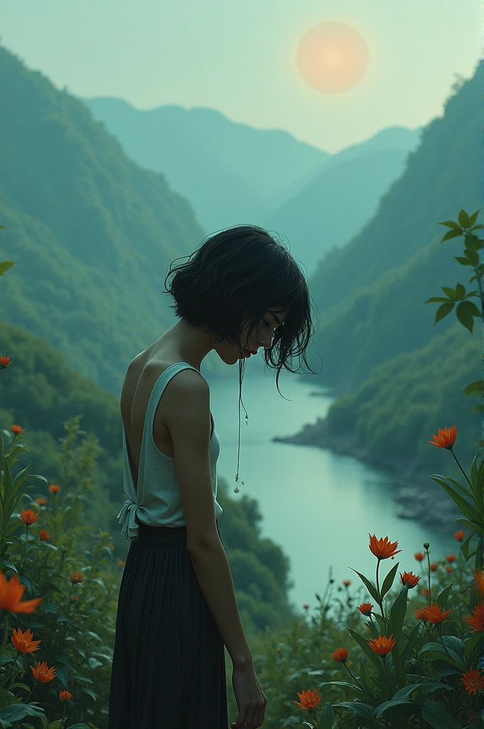 in a beautiful place with a broken heart and sad