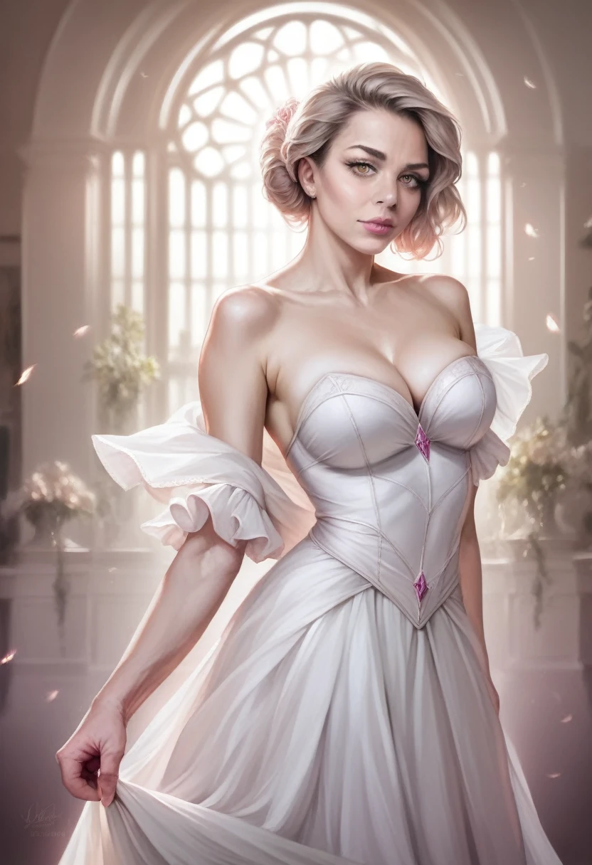 a beautiful girl with big breasts, detailed face and eyes, long eyelashes, pink lips, wearing a white midriff dress, off shoulder,standing in a oceany background, (best quality,4k,8k,highres,masterpiece:1.2),ultra-detailed,(realistic,photorealistic,photo-realistic:1.37),highly detailed portrait,cinematic lighting,vibrant colors,soft focus,smooth skin,elegant,graceful pose