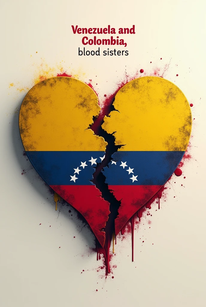 Image that integrates the 2 flags, from Venezuela and Colombia. Add a text that says. Venezuela and Colombia, blood sisters