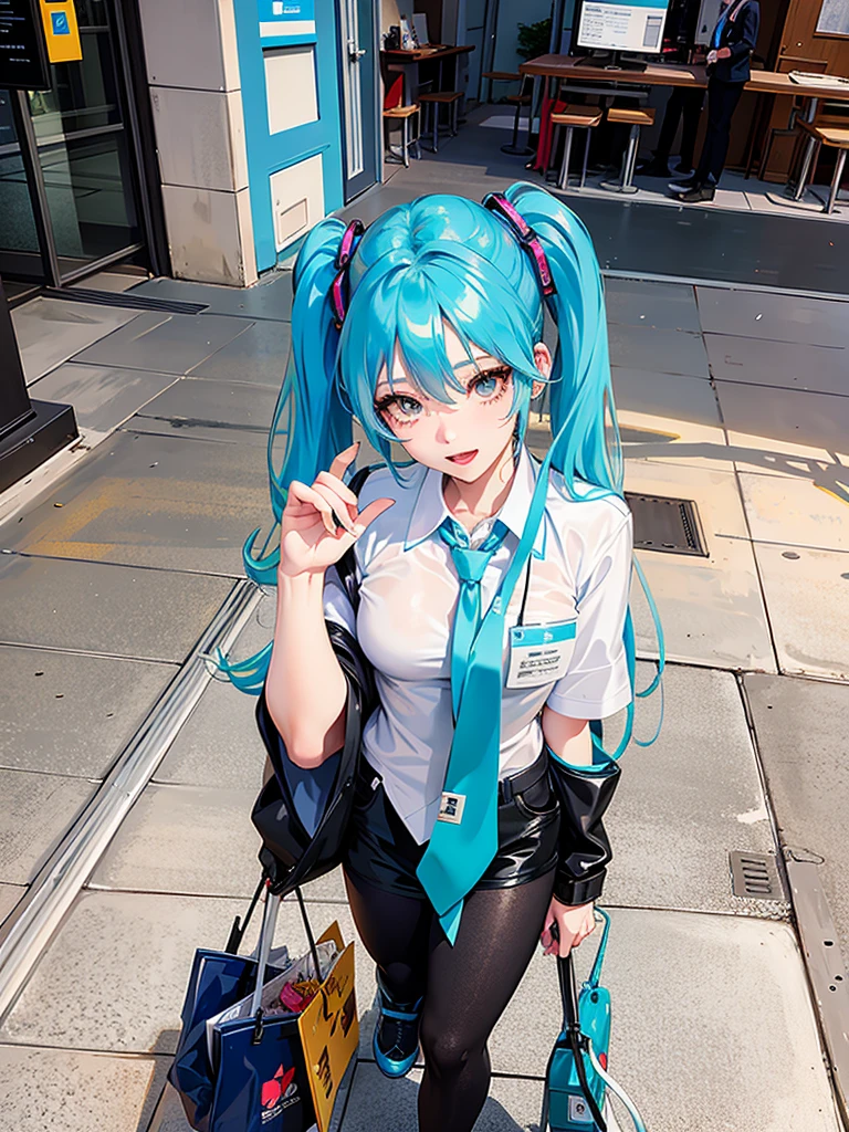 There is a woman with blue hair and tie posing for a photo, anime girl role play, hatsune future role play, anime role play, real life anime girls, futuredayo, hatsune future, role player, professional role play, role play, future, full-role play, singing voice, realistic role play, Cyan hair anime girl, role play photo, anime inspiration