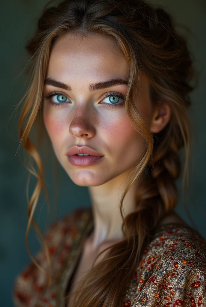 slavic woman, cabelos loiros e longos, blue colored eyes,  royaltly