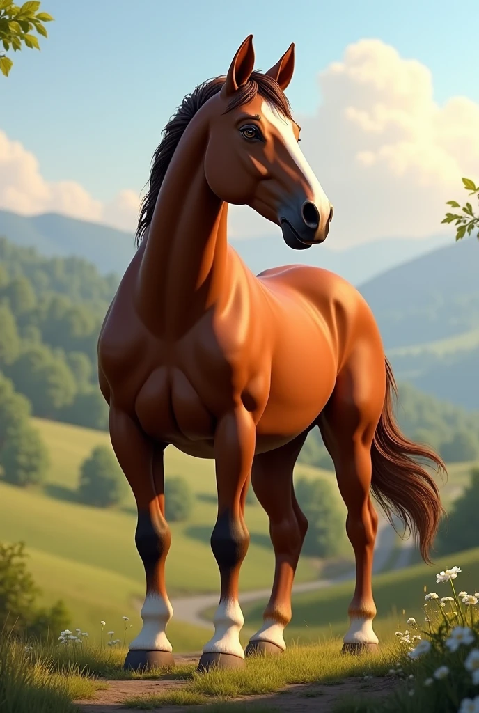 Freiberger horse, small blaze right foot white