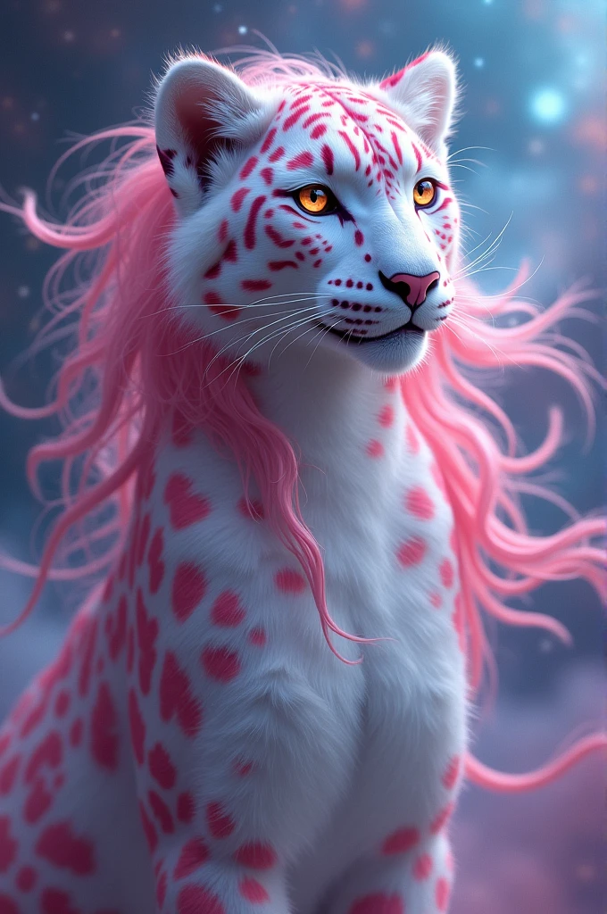 Pink haired humanoid snow leopard with nebula