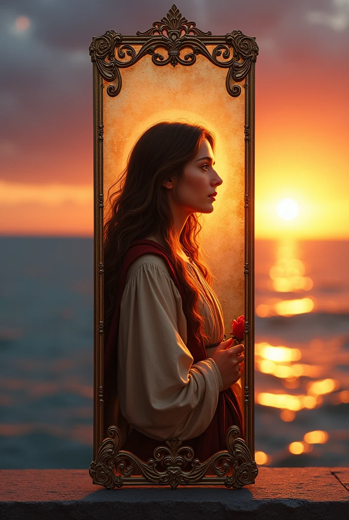 Santa Maria Madalena bookmark and in the background the stunning sea at sunset