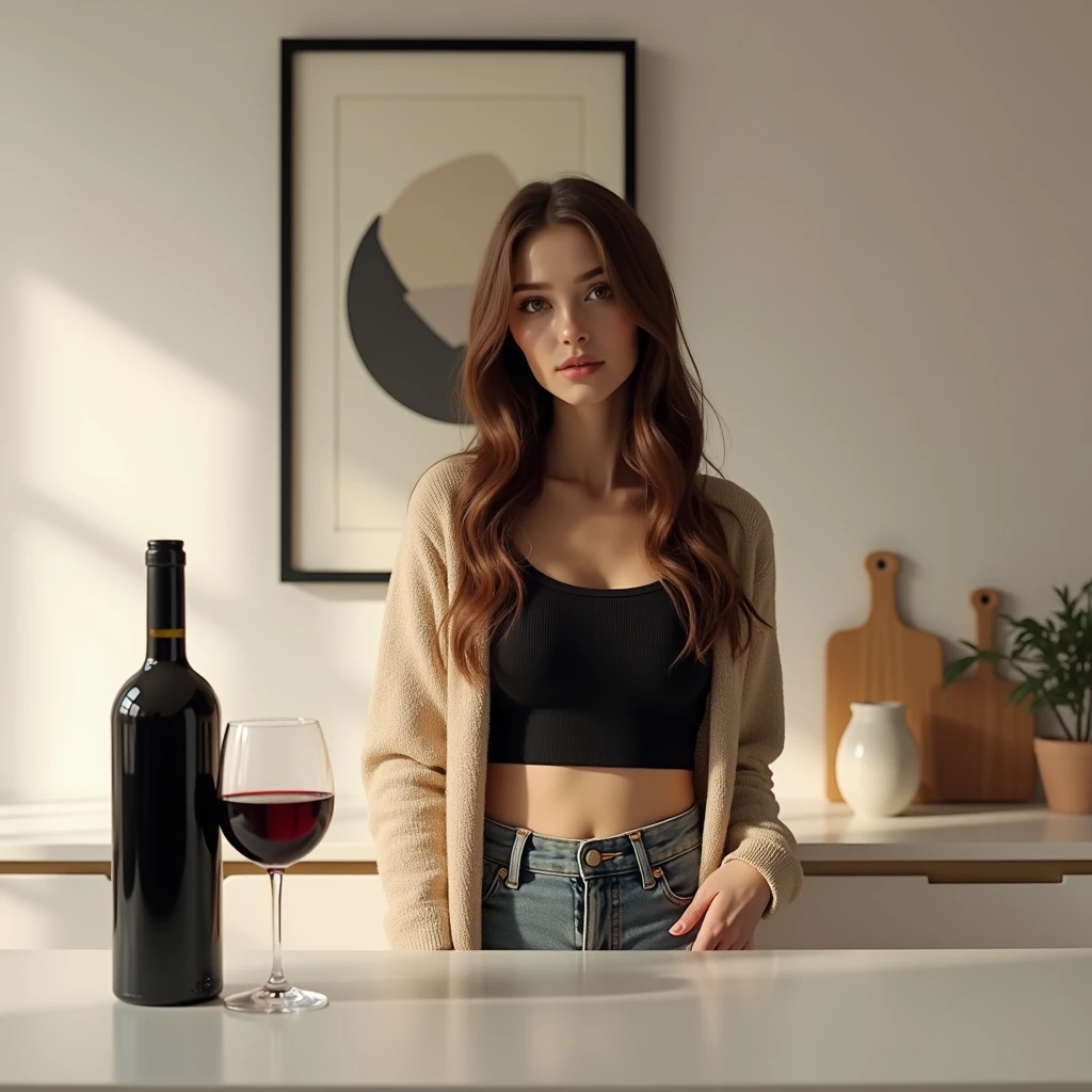 Beautiful Brazilian girl, brown hair in a ponytail, 18 years old, beautiful thin figure symmetrical eyes, (beautifully detailed face, beautiful detailed eyes), dramatic lighting, (photo realism:1. 4), realistic, sharp focus, HD, highly complex, intricate, photography, hyperrealism, hyperrealistic, raytracing, physics-based rendering, ((8k, RAW photo, masterpiece), High detail RAW color photo, (highest quality), (best shadow), (best illustration), ultra high resolution, highly detailed CG unified 8K wallpapers), rim lighting, vivid color, post-processing, vibrant, color grading, Posing in a vineyard, wearing tight leggings and a sports bra, showing her butt, holding a glass of white wine
