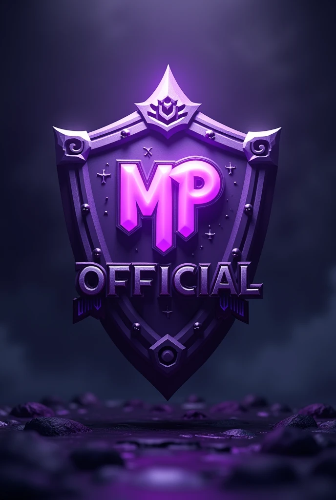 make a gaming MASCOT logo into a shield with purple color and ghost logo over it , having "MP OFFICIAL" TEXT WITH YELLOW COLOR ON IT , REALISTIC AND VISIBLE 