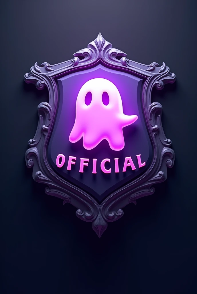 make a gaming MASCOT logo into a shield with purple color and ghost logo over it , having "MP OFFICIAL" TEXT WITH YELLOW COLOR ON IT , REALISTIC AND VISIBLE 