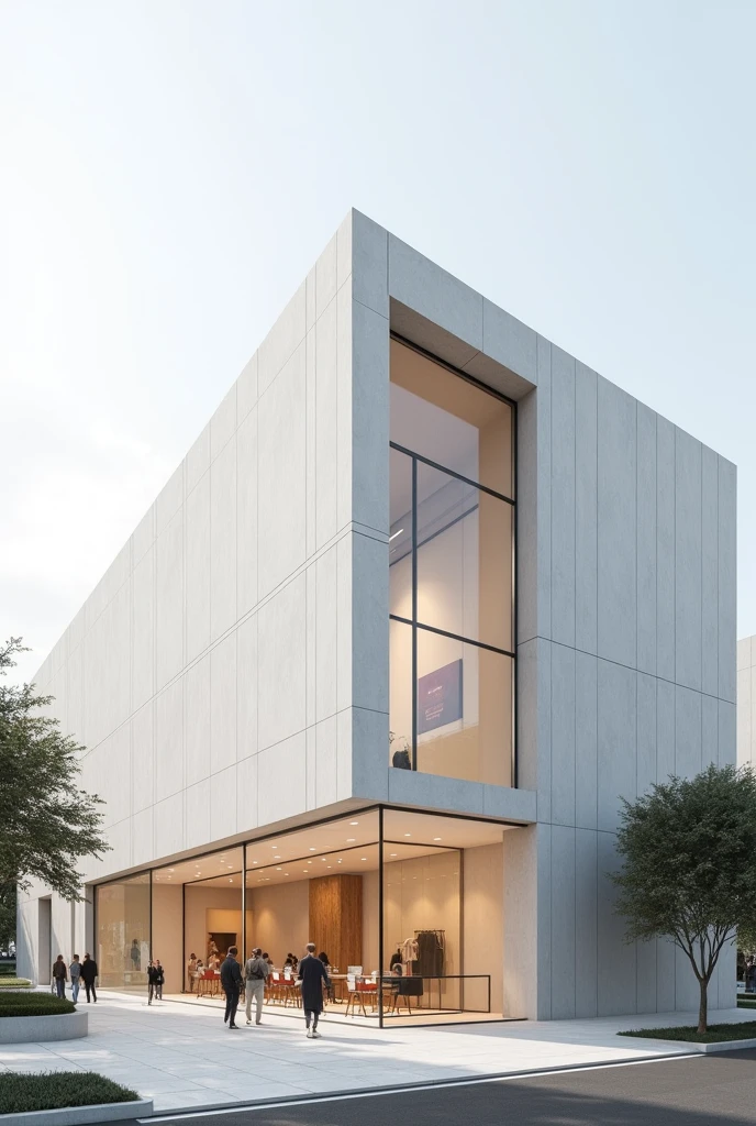 Minimalist shopping mall, in rectangular shape, Facade