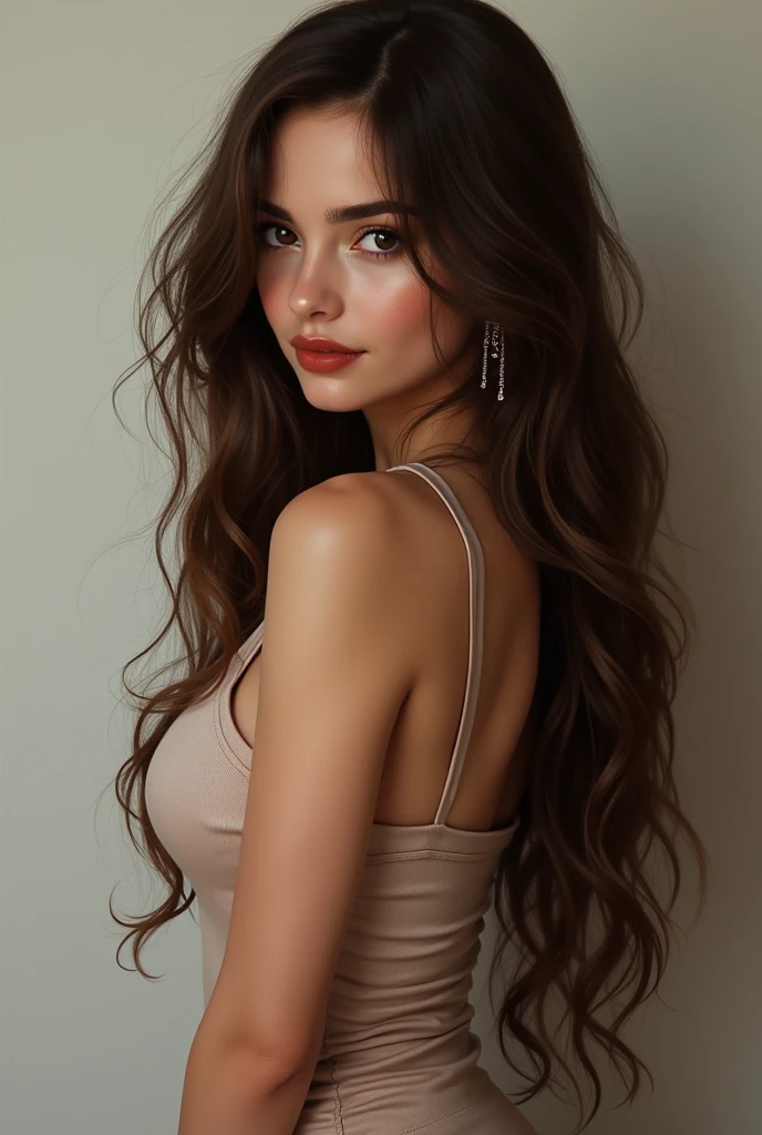 Realistic girl brunette long hair big breasted sexy