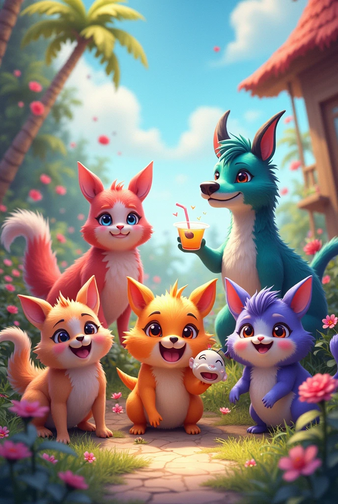 a colorful illustration of animals, cute animal characters, detailed animal features, bright vivid colors, whimsical style, soft lighting, fantasy art, digital painting, highly detailed, intricate details, maximum quality, 4k, 8k, photorealistic, hyperrealistic, insanely detailed, incredibly realistic, masterpiece, professional quality, sharp focus, ultra-fine details, physically-based rendering, vibrant colors, dynamic composition, magical atmosphere, playful and imaginative, children's book illustration style