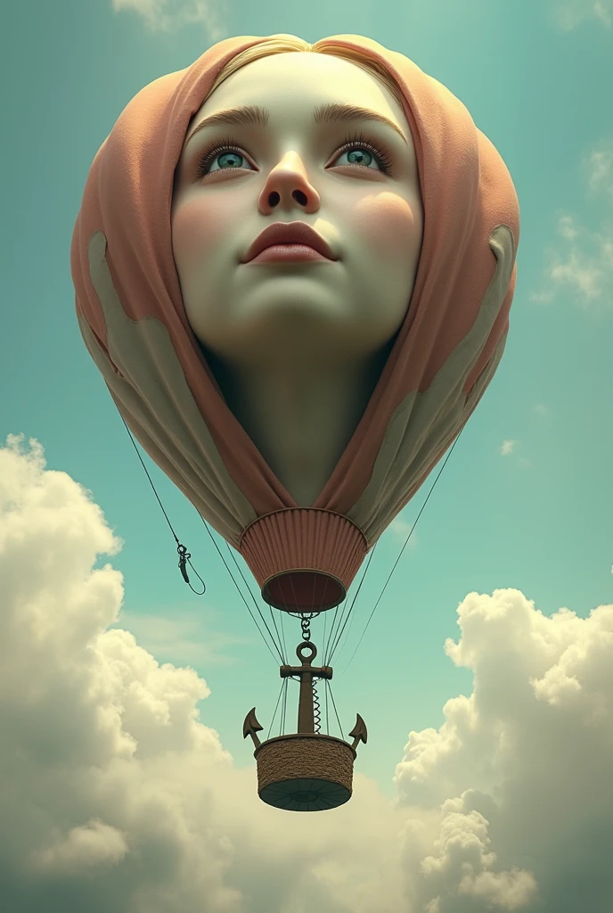 A balloon with a person's face lifting an anchor, 8K, High Quality