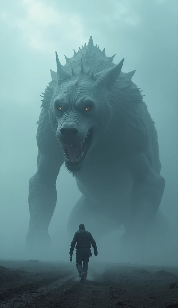 Gigantic mix breed of shark and wolf walking across a plain in the distance amid fog, blue  haze, dark clouds, grimdark ,supense, unearthly, octan render, unreal engine , photorrealistic, hyper realism, highy detailed, high qualiy, intrincately detailed,Volumetric lighting, full character, 4K, ,hard disk ,Full HD, 8k, RTX, high resolution, detailed shadows, incredibily detailed, perfect, Dramatic scale
